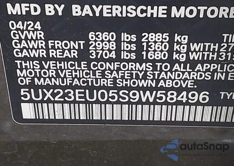 2025 BMW X5 xDrive40I from USA, damaged, VIN 5UX23EU05S9W58496